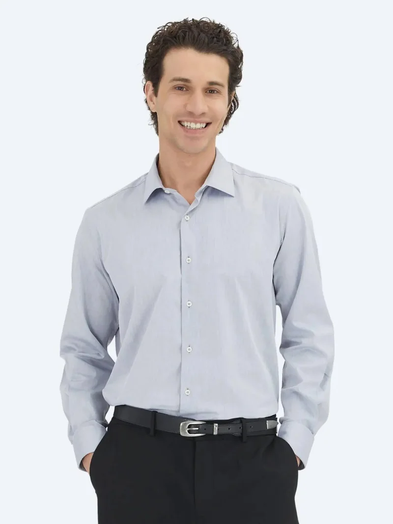 Kip Grey Regular Fit Weaving Classical Cotton Blended Shirt