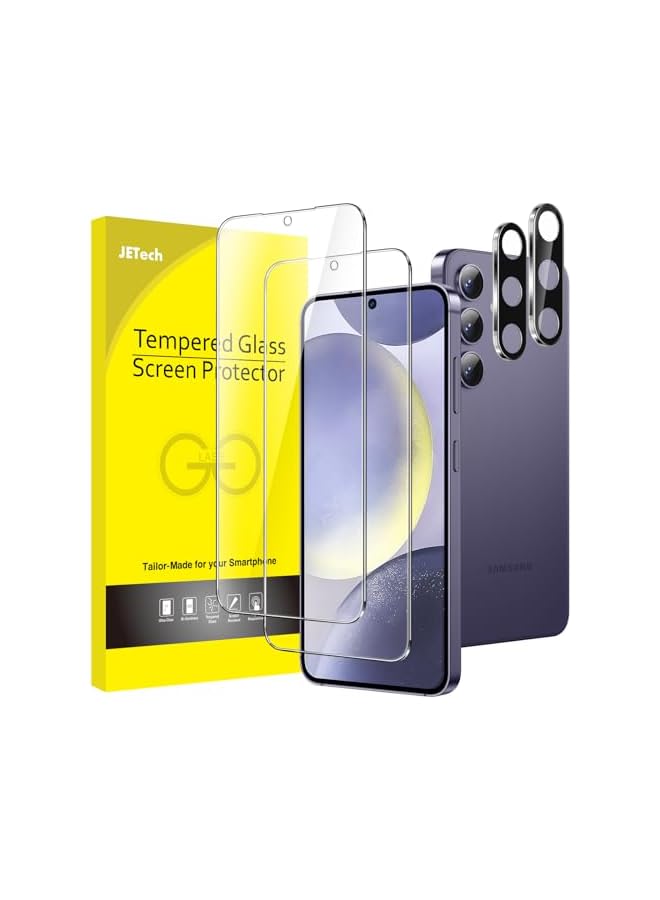 جي تيك واقي شاشة JETech لهاتف Samsung Galaxy S24+ / S24 Plus مقاس 6.7 بوصة مع واقي عدسة الكاميرا، طبقة من الزجاج المقسى، متوافق مع معرف بصمة الإصبع، شفاف عالي الدقة، عبوتان لكل منهما - Image 1