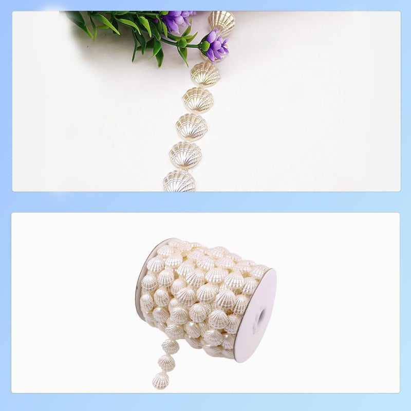 CXYNDFA Coastal Seashell Garland with Seaweed & Pearlsï¼ŒThis 30-foot ivory shell garland decor brings beach charm indoors. Perfect for Christmas trees, weddingsï¼Œecoration as a versatile seashell garland decor. - Image 5
