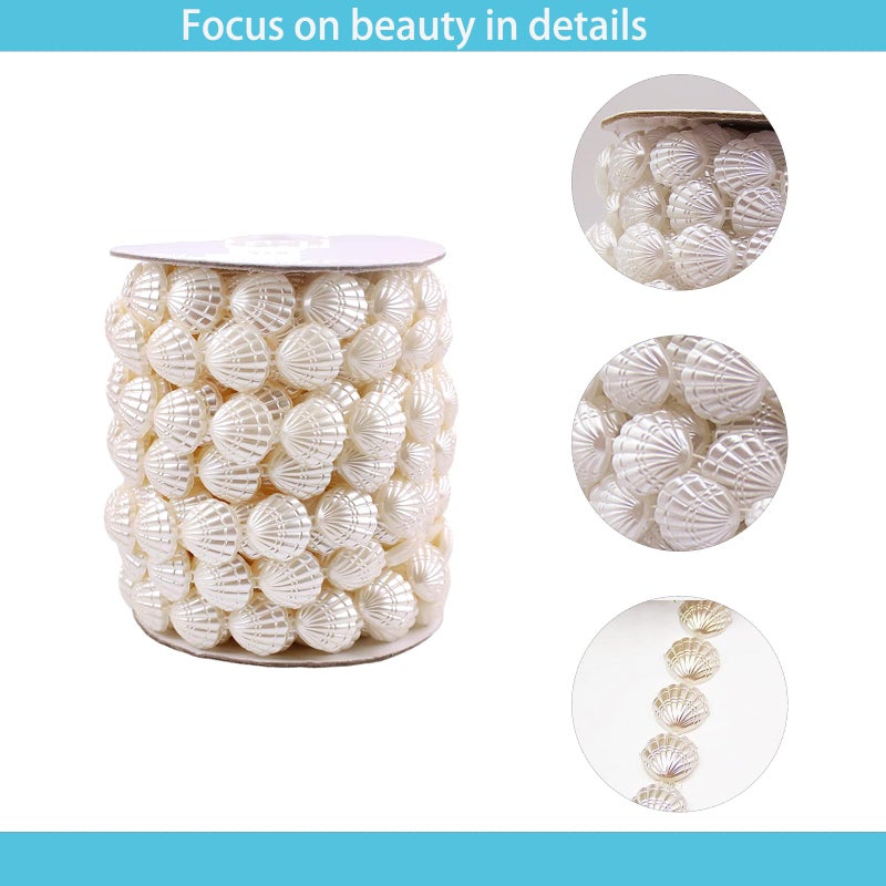 CXYNDFA Coastal Seashell Garland with Seaweed & Pearlsï¼ŒThis 30-foot ivory shell garland decor brings beach charm indoors. Perfect for Christmas trees, weddingsï¼Œecoration as a versatile seashell garland decor. - Image 4
