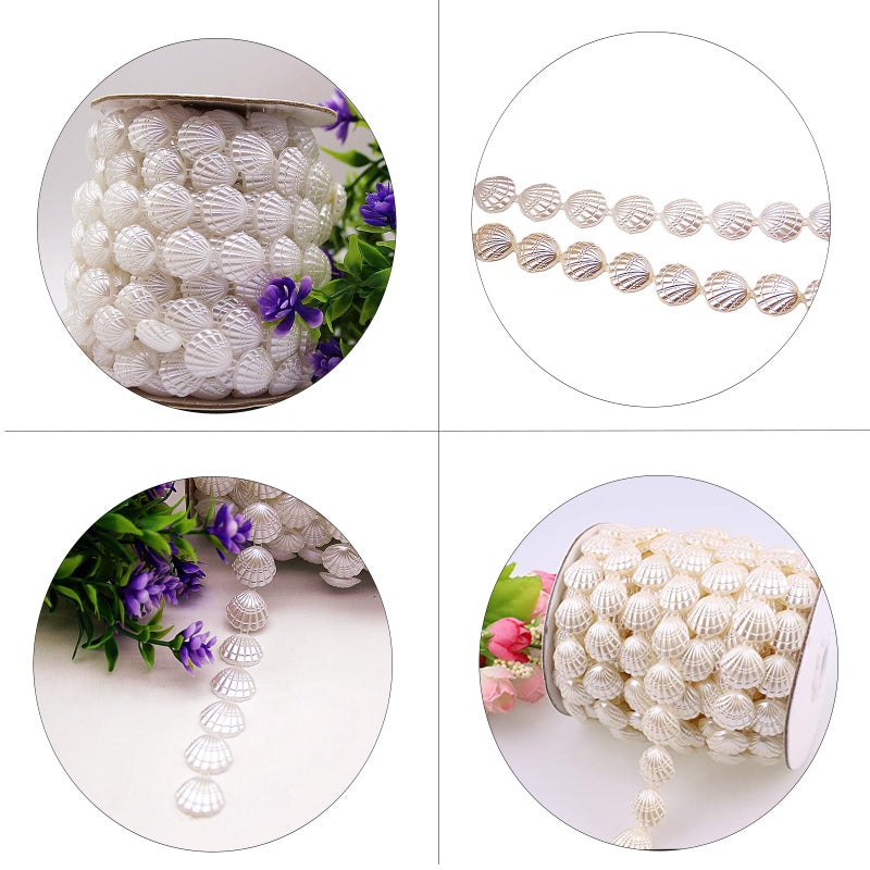 CXYNDFA Coastal Seashell Garland with Seaweed & Pearlsï¼ŒThis 30-foot ivory shell garland decor brings beach charm indoors. Perfect for Christmas trees, weddingsï¼Œecoration as a versatile seashell garland decor. - Image 3