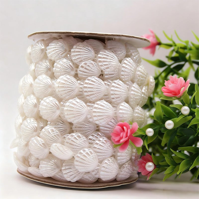 CXYNDFA Coastal Seashell Garland with Seaweed & Pearlsï¼ŒThis 30-foot ivory shell garland decor brings beach charm indoors. Perfect for Christmas trees, weddingsï¼Œecoration as a versatile seashell garland decor. - Image 1