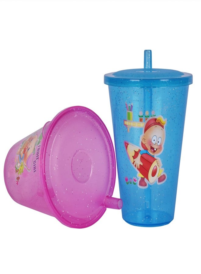 faas BPA Free Sipper Glass with Straw and Lid for Kids Easy to sip The Water - Pack of 4, (Mulicolor) - Image 3
