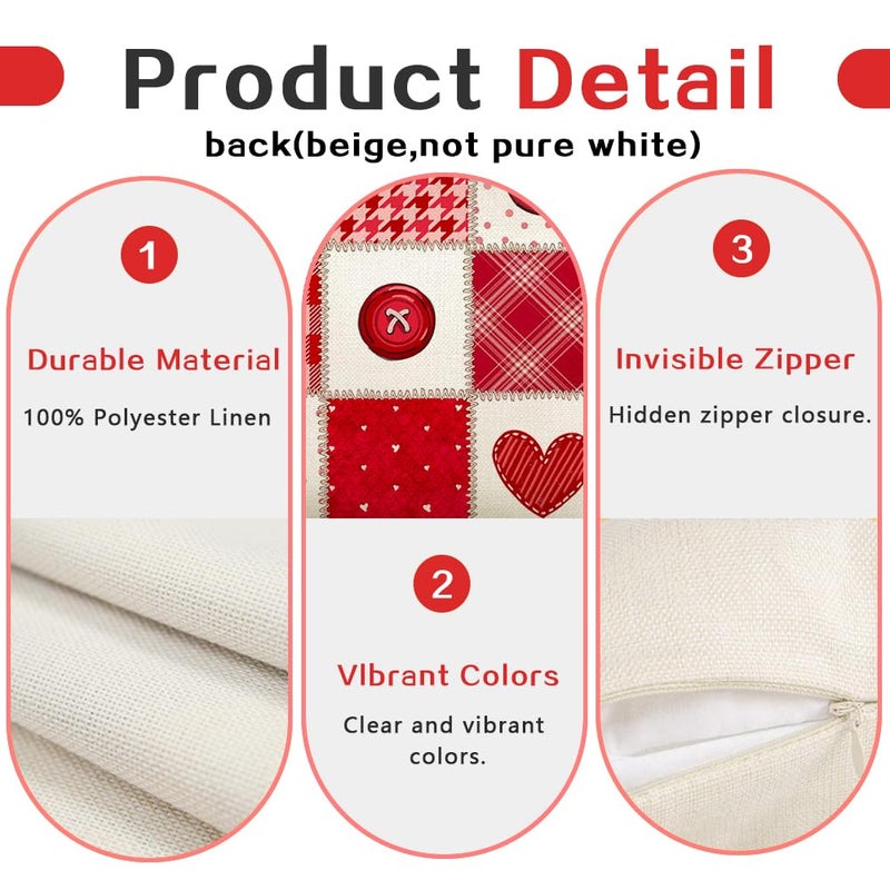 RABUSOFA Valentines Red Plaid Pillow Covers 18x18 Inch, Love Heart Holiday Party Farmhouse Romantic Outdoor Cushion Cases Valentine Decoration for The Home Sofa Couch Indoor (Red, 18" x 18") - Image 3