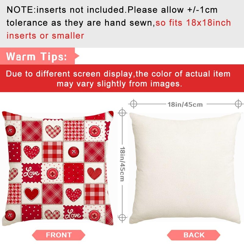 RABUSOFA Valentines Red Plaid Pillow Covers 18x18 Inch, Love Heart Holiday Party Farmhouse Romantic Outdoor Cushion Cases Valentine Decoration for The Home Sofa Couch Indoor (Red, 18" x 18") - Image 4