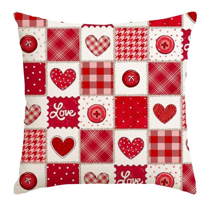 RABUSOFA Valentines Red Plaid Pillow Covers 18x18 Inch, Love Heart Holiday Party Farmhouse Romantic Outdoor Cushion Cases Valentine Decoration for The Home Sofa Couch Indoor (Red, 18" x 18") - Image 1