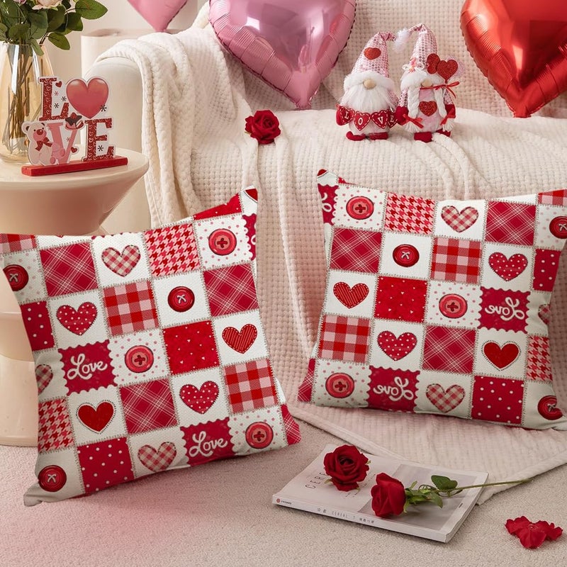 RABUSOFA Valentines Red Plaid Pillow Covers 18x18 Inch, Love Heart Holiday Party Farmhouse Romantic Outdoor Cushion Cases Valentine Decoration for The Home Sofa Couch Indoor (Red, 18" x 18") - Image 5
