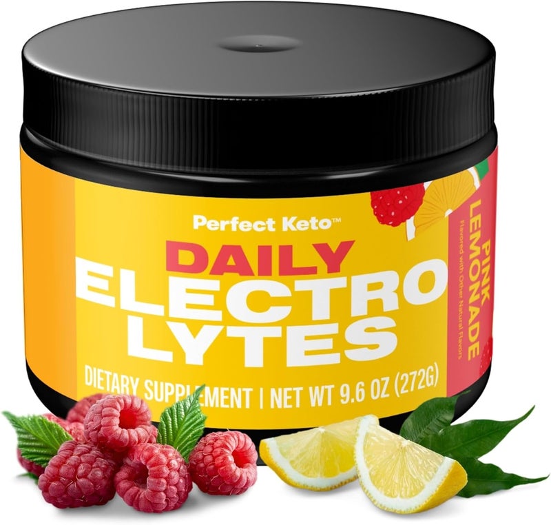 Perfect Keto Electrolytes Powder Sugar and Gluten Free Electrolyte Drink Mix Sodium Magnesium Calcium and Potassium Supplement Hydration Recovery  Immune Support Pink Lemonade 45 Servings - Image 1