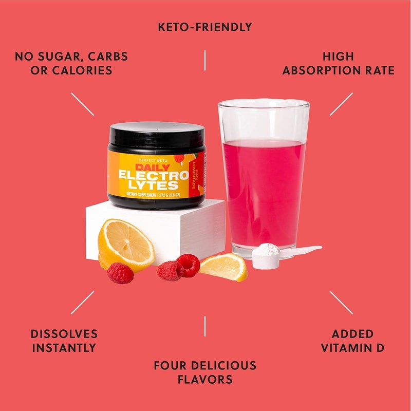Perfect Keto Electrolytes Powder Sugar and Gluten Free Electrolyte Drink Mix Sodium Magnesium Calcium and Potassium Supplement Hydration Recovery  Immune Support Pink Lemonade 45 Servings - Image 4