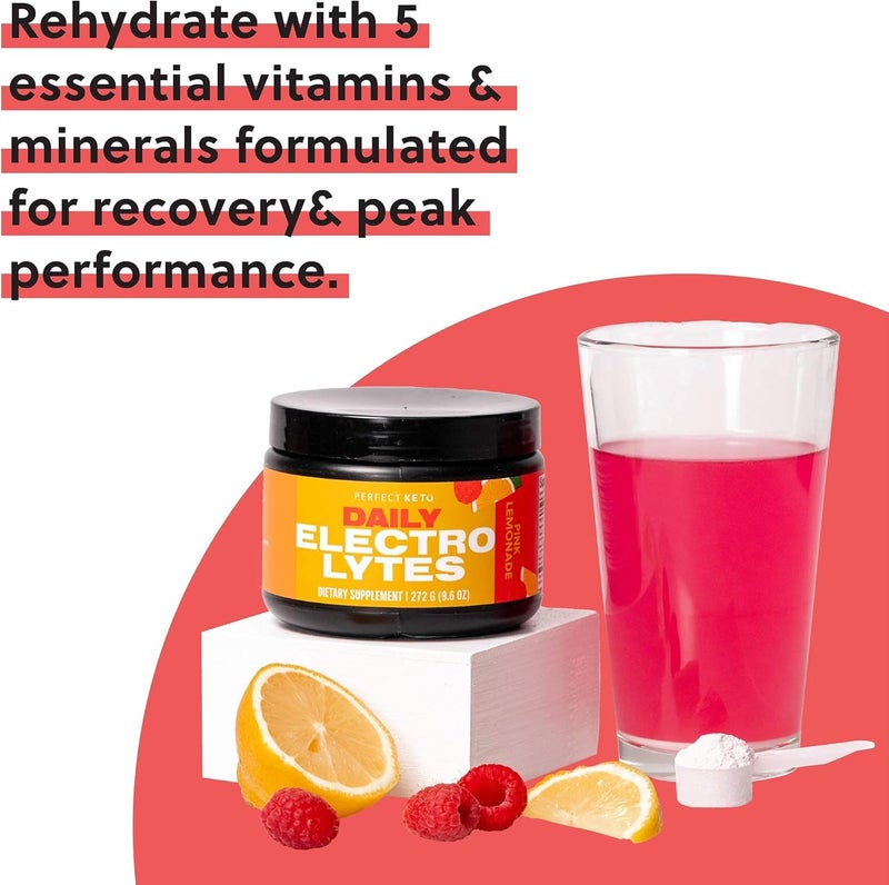 Perfect Keto Electrolytes Powder Sugar and Gluten Free Electrolyte Drink Mix Sodium Magnesium Calcium and Potassium Supplement Hydration Recovery  Immune Support Pink Lemonade 45 Servings - Image 5