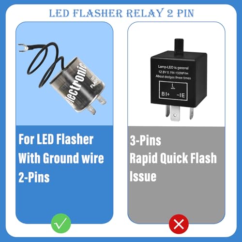 Formiden LED Flasher Relay 2 Pin 12V (Set of 2), Turn Signal Flasher Relay with Ground Wire - 2 Pin Heavy Duty 12V LED Flasher Compatible Automobile Motorcycle - Image 5