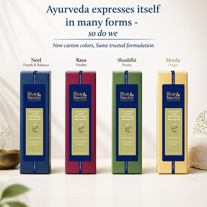 Blue Nectar Relaxing Body Massage Oil for Couples | Natural Ayurvedic Body Oil with Ashwagandha & Jasmine | Plant Based Aromatherapy (8 Herbs, 200ml) - Image 2