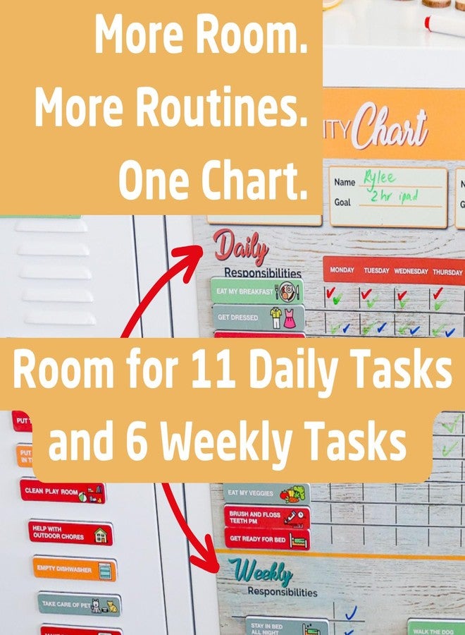 OWLCONIC Large Magnetic Chore Chart for Kids (2-3 Children) - Premium Responsibility & Behavior System - Reusable Family Command Center for Daily Routines, Rewards & Independence - Image 2