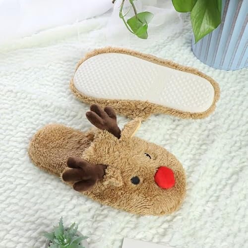 JadeRich Lovely Reindeer Slip-on Slippers Winter Soft Comfy Lightweight Fleece Animal Indoor Shoes - Image 3