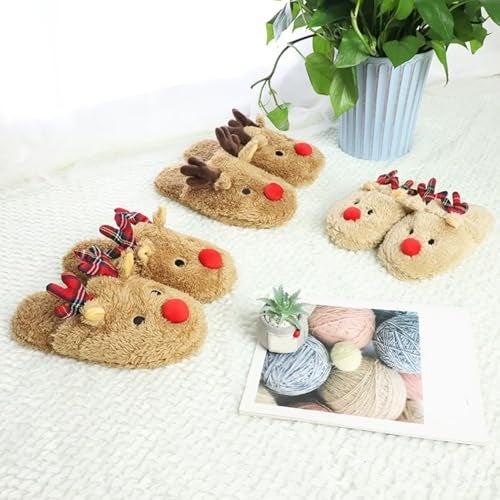 JadeRich Lovely Reindeer Slip-on Slippers Winter Soft Comfy Lightweight Fleece Animal Indoor Shoes - Image 2