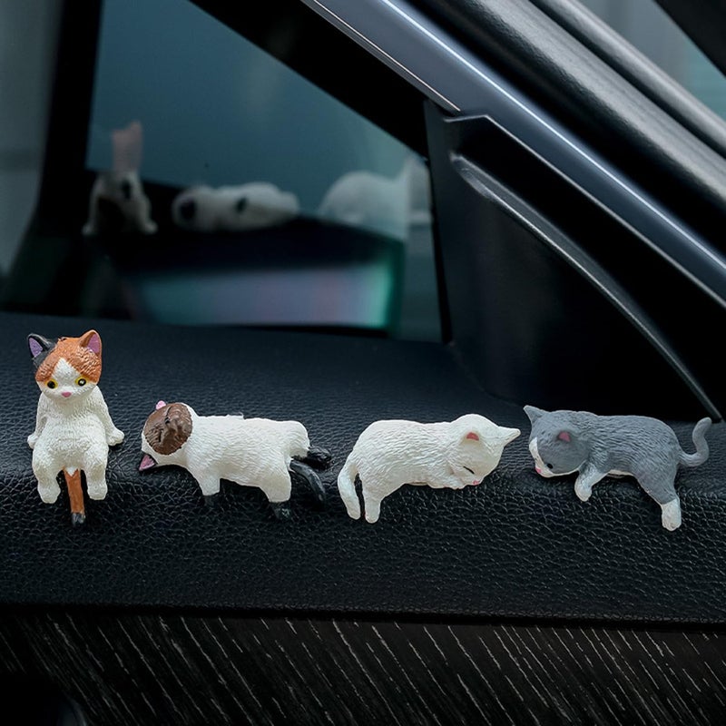 Spiaty Resin Miniature Cat Figurines Home, Office and Car Dashboard Decorations, Set of 4, White and Grey - Image 2