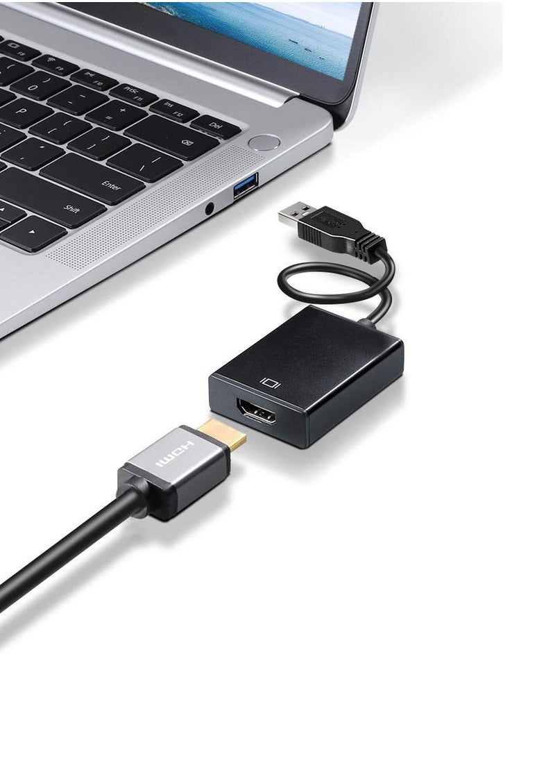 USB to HDMI Adapter, USB 3.0/2.0 to HDMI 1080P Video Graphics Cable Converter with Audio for PC Laptop Projector HDTV Compatible with Windows XP 7/8/8.1/10