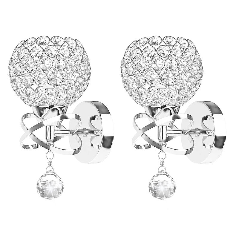 TISLYCO Crystal Wall Sconces Set of Two Modern Wall Light Sconces Wall Lighting with Hanging Crystal Ball Wall Mount Lamp Bedside Wall Lamp Silver Sconces Wall Light for Bedroom Living Room Hallway