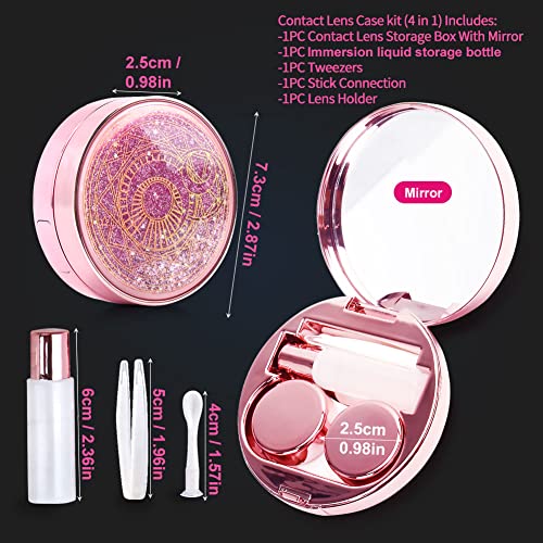 ofone Contact Lens Case, Bling Stars Cute Contact Lenses Holder Travel Kit with Remover Tool Tweezers Solution Bottle Mirror Portable Contacts Storage Container for Women Girl (Pink) - Image 5