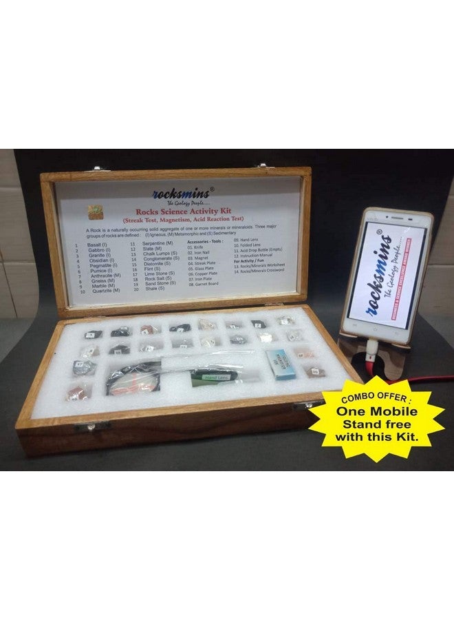 Rocksmins Rocks Science Activity Kit in Wooden Box Set of 20 Rocks Kit with Tools, Instruction Manual and Crossword Minerals Kits with Free Mobile Stand Rock Mineral collection (RO20ACWBMS) - Image 5