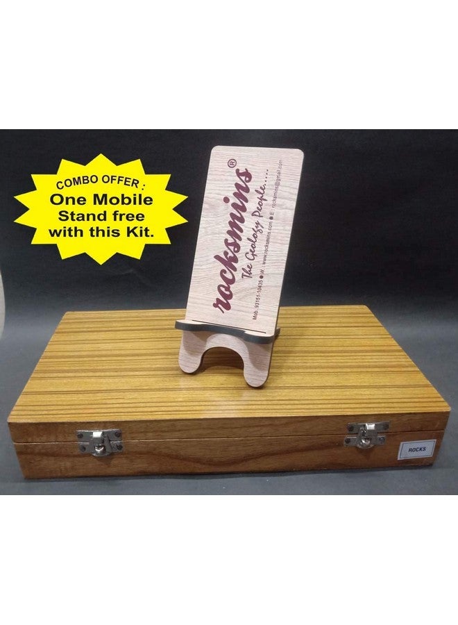 Rocksmins Rocks Science Activity Kit in Wooden Box Set of 20 Rocks Kit with Tools, Instruction Manual and Crossword Minerals Kits with Free Mobile Stand Rock Mineral collection (RO20ACWBMS) - Image 3