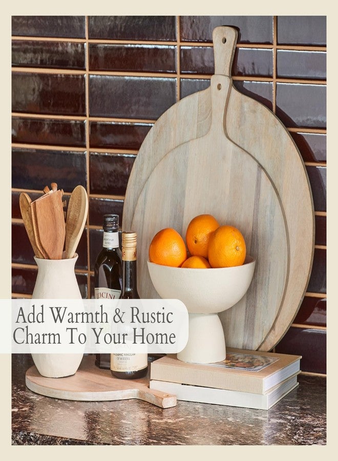 CG Hunter Wood Cutting Board 19in Handmade Round Serving & Chopping Board Paddle with Handle, Premium Home Decor Wooden Cutting Boards for Kitchen Display & Chopping, Light Wood - Image 2