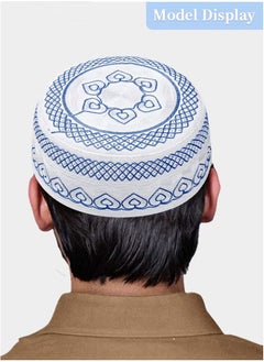 Realfrog 3 Pcs Muslim Prayer Kufi Hat for Men Prayer Headwear Cap Islamic Beanie Cap Embroidery Foldable Sun Hat Ramadan Eid Gift 56-58cm Yellow and Blue and Gray  - Image 2