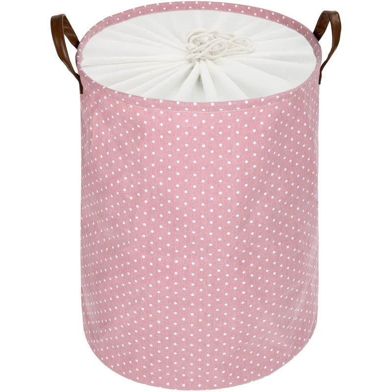 DOKEHOM 24Inches Freestanding Laundry Basket with Lid Collapsible Extra Large Drawstring Clothes Hamper Storage with Handle Pink XL