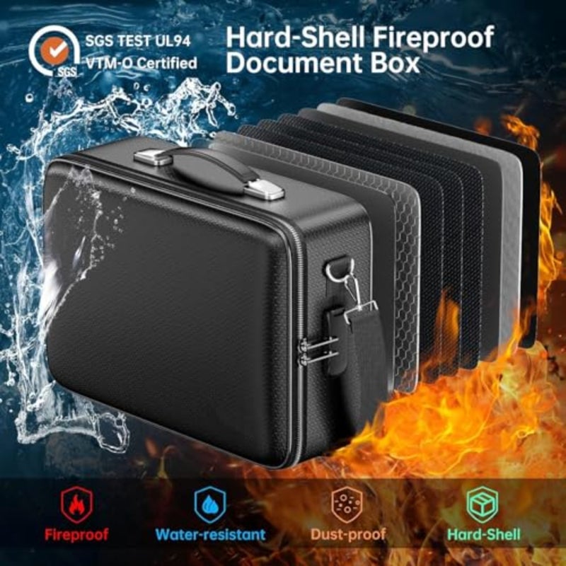 Fireproof Document Bag with Lock, Hard Case File Organizer with 13 Pocket Accordion File Folder, Waterproof Fire Proof File Box, Portable Home Office Travel Safe Storage for Important Documents Laptop - Image 2