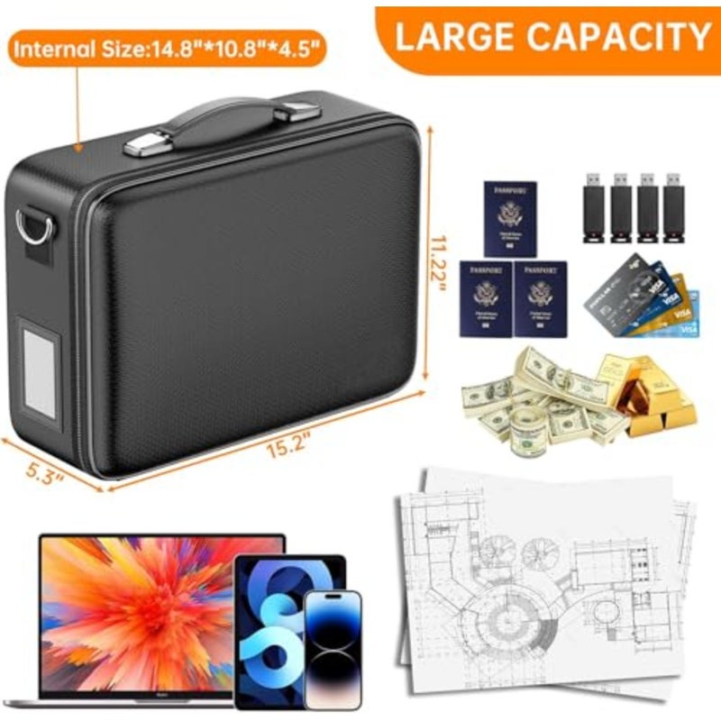 Fireproof Document Bag with Lock, Hard Case File Organizer with 13 Pocket Accordion File Folder, Waterproof Fire Proof File Box, Portable Home Office Travel Safe Storage for Important Documents Laptop - Image 5