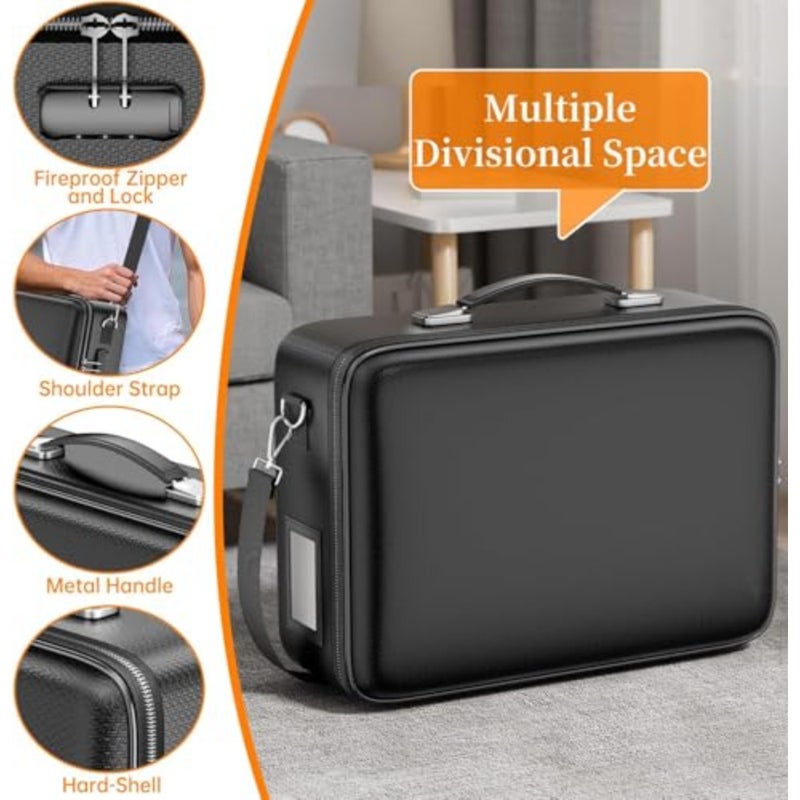 Fireproof Document Bag with Lock, Hard Case File Organizer with 13 Pocket Accordion File Folder, Waterproof Fire Proof File Box, Portable Home Office Travel Safe Storage for Important Documents Laptop - Image 4