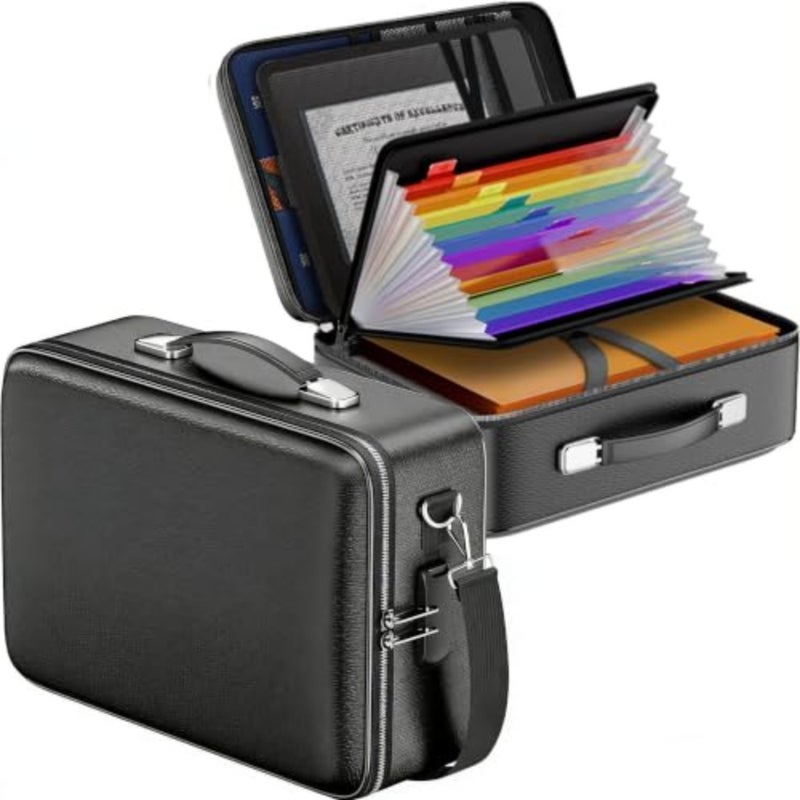 Fireproof Document Bag with Lock, Hard Case File Organizer with 13 Pocket Accordion File Folder, Waterproof Fire Proof File Box, Portable Home Office Travel Safe Storage for Important Documents Laptop - Image 1