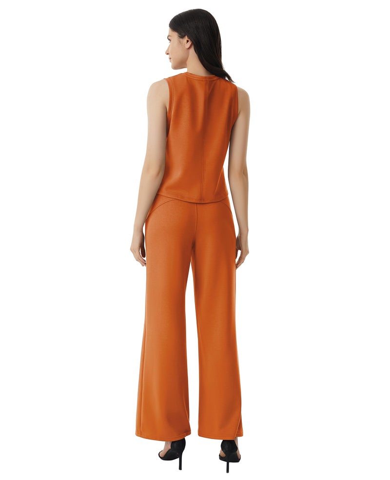 AFITNE Womens 2 Piece Outfits Air Essentials Sleeveless Tank Crop Top Wide Leg Sweatpants Lounge Set 2024 Tracksuit 29" Coffee, XS - Image 3