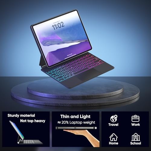 doqo Keyboard case for iPad Air 13 (M2) 2024/ (M3) 2025 and iPad Pro 12.9(6th,5th,4th,3rd Gen), Magic Keyboard case with Multi-Touch Trackpad Slim 7 Colors Backlit Black - Image 5