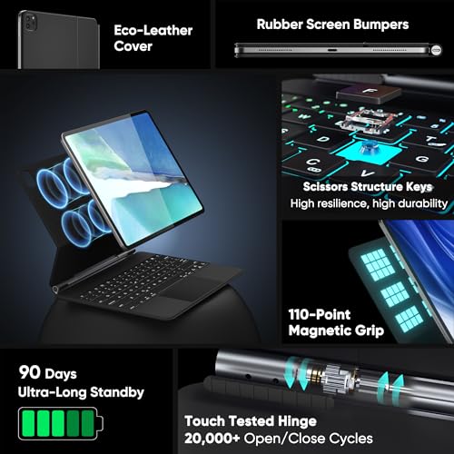 doqo Keyboard case for iPad Air 13 (M2) 2024/ (M3) 2025 and iPad Pro 12.9(6th,5th,4th,3rd Gen), Magic Keyboard case with Multi-Touch Trackpad Slim 7 Colors Backlit Black - Image 4