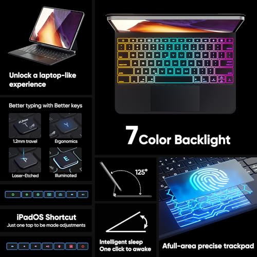 doqo Keyboard case for iPad Air 13 (M2) 2024/ (M3) 2025 and iPad Pro 12.9(6th,5th,4th,3rd Gen), Magic Keyboard case with Multi-Touch Trackpad Slim 7 Colors Backlit Black - Image 3