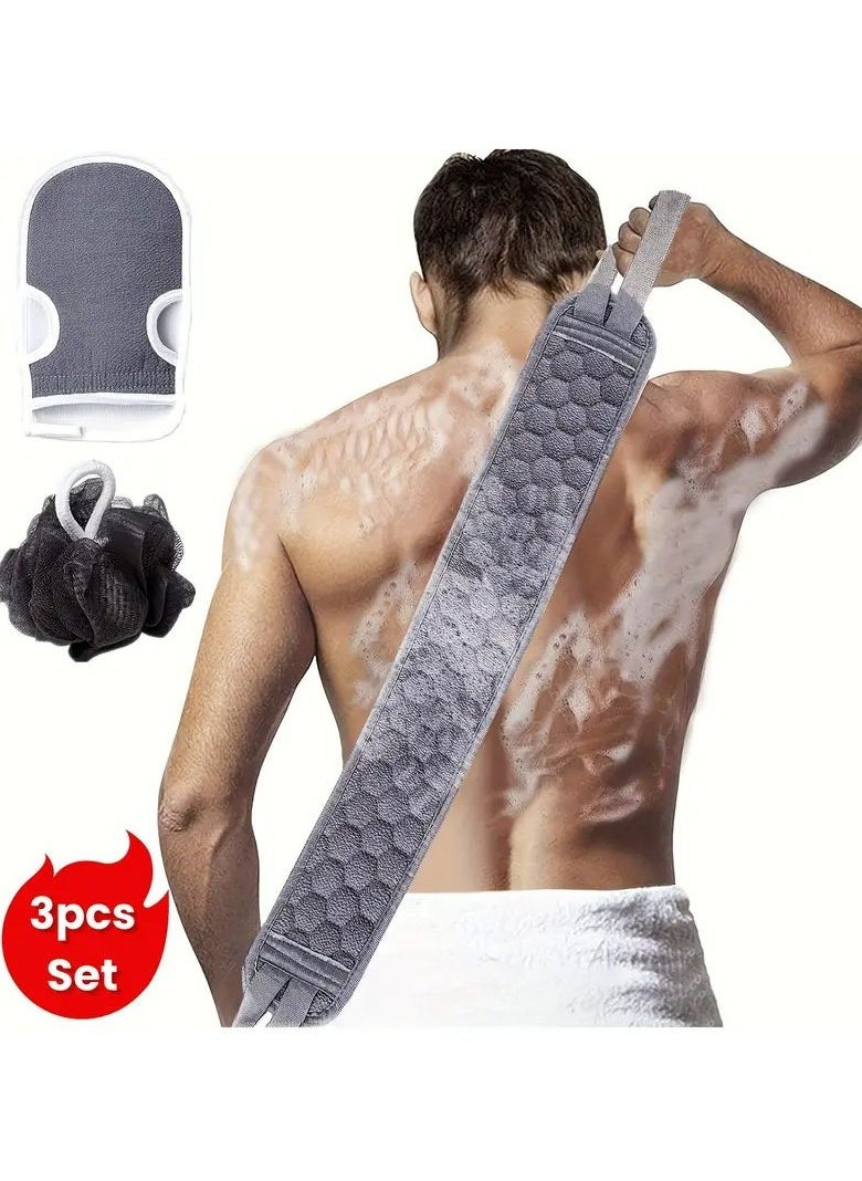 Goolsky 3pcs/set Bath Back Exfoliating Set, Loofah Sponge, Bath Glove, Exfoliating Bath Washcloth Towel, Back Scrubber For Shower, For Spa, Massage And Body Scrubs, Body Scrubber Bathing Accessories  - Image 1