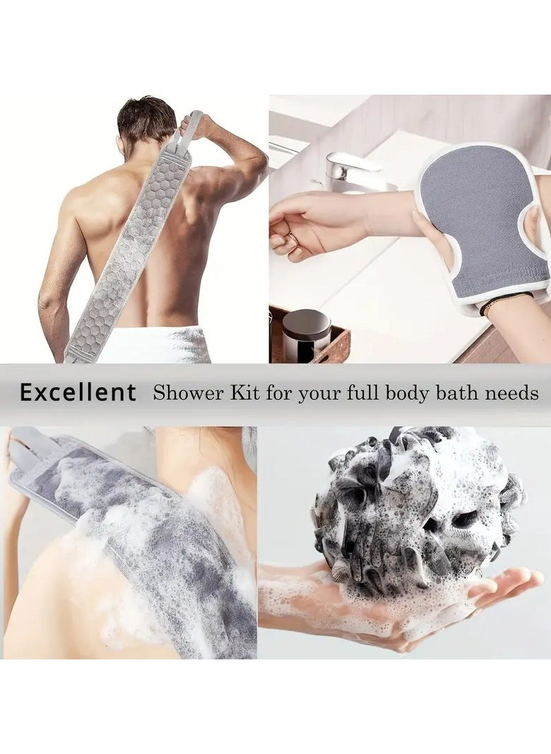 Goolsky 3pcs/set Bath Back Exfoliating Set, Loofah Sponge, Bath Glove, Exfoliating Bath Washcloth Towel, Back Scrubber For Shower, For Spa, Massage And Body Scrubs, Body Scrubber Bathing Accessories  - Image 4