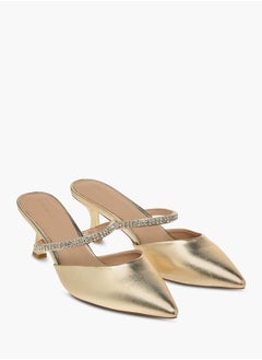 Flora Bella By Shoexpress Womens Embellished Slip-On Mules With Flared Heels  - Image 2