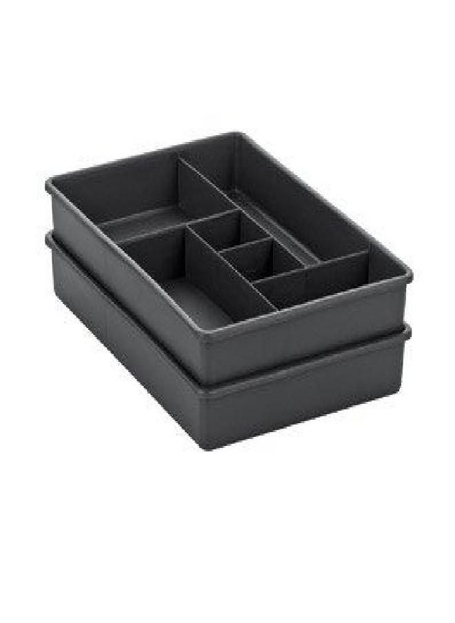 Madesmart Set of 2 Plastic 6-Compartment Drawer Organizer Gadget Trays, Multipurpose Storage Bins for Drawers, Granite