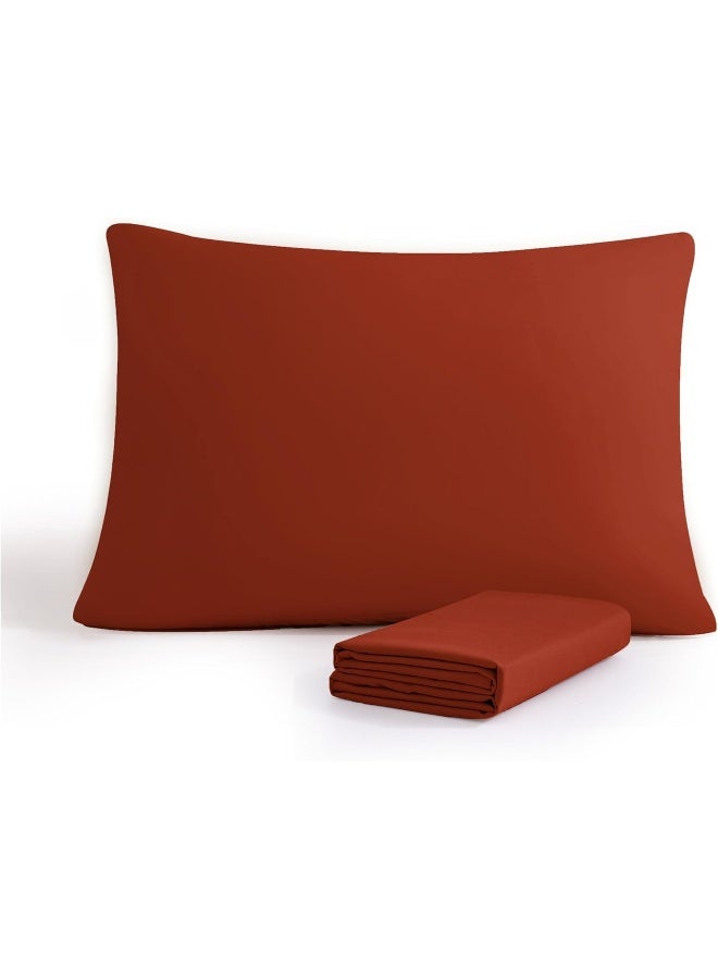 Arianaut Pillow Cases Queen Size Set of 2 Soft Light Weight Brushed Microfiber Pillowcase with Envelope Closure Brick Red - Image 1