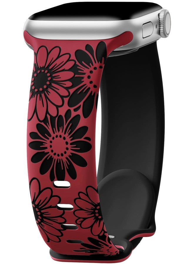 DaQin Floral Engraved Band Compatible with Apple Watch Bands for Women 40mm 41mm 42mm 44mm 45mm 46mm 38mm, Cute Two-Tone Flower Soft Silicone Sport Strap for iWatch Series 11 10 9 8 7 6 5 4 3 2 1 SE - Image 1