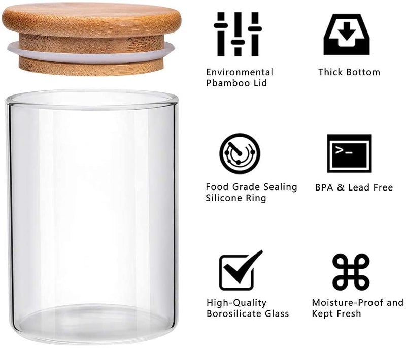 PATZY Glass Jars with Bamboo Wooden Airtight Lids 10oz Spice Jars Food Storage Containers for Home Kitchen Tea Salt Pepper Spices Coffee Herbs Grains 10 OZ 6 PCS - Image 2