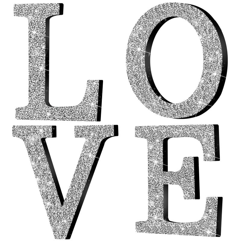 Jetec Jetec 4 Pcs Love Home Sign Large Crystal Diamond Letters Shiny Letters Decor Crystal Rhinestone Bling Silver Room Decor Wooden LoveHome Table Topper Wall Art Gift for BedroomLove Style 