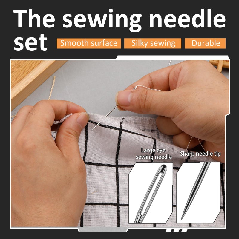 FOUSNOW 25 PCS Steel Sewing Needles, 5 Different Sizes Embroidery Large Eye Needles for Handsewing, Large Eye Sewing Needle, Sharp Needle Kit with Solid Wood Case - Image 3