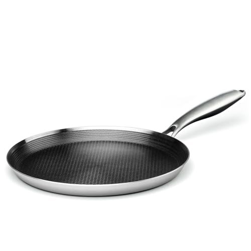 Innerwell Stainless Steel Crepe Pan - 10 Inch Nonstick Crepe Pan, Stainless Steel Honeycomb Coating Pancake Pan, Non Stick Flat Skillet Tawa Dosa Tortilla Griddle Pan, Induction Compatible, PFOA Free - Image 1