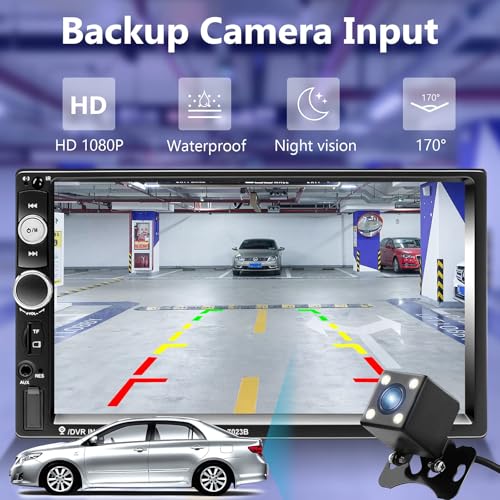 Podofo راديو سيارة بودوفو دبل دين بشاشة تعمل باللمس 7 إنش بلوتوث مع تحكم بالهاتف وكاميرا خلفية تحكم عن بعد بعجلة القيادة - Image 5