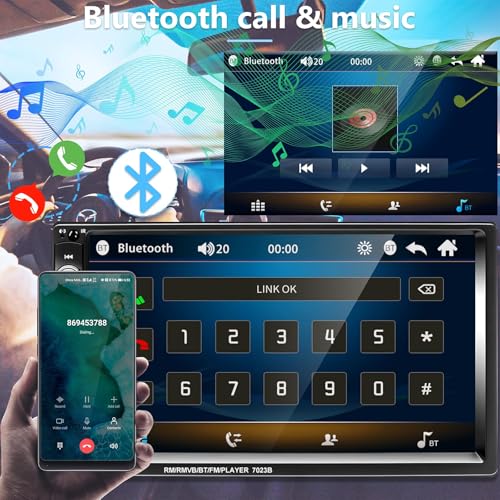 Podofo راديو سيارة بودوفو دبل دين بشاشة تعمل باللمس 7 إنش بلوتوث مع تحكم بالهاتف وكاميرا خلفية تحكم عن بعد بعجلة القيادة - Image 4