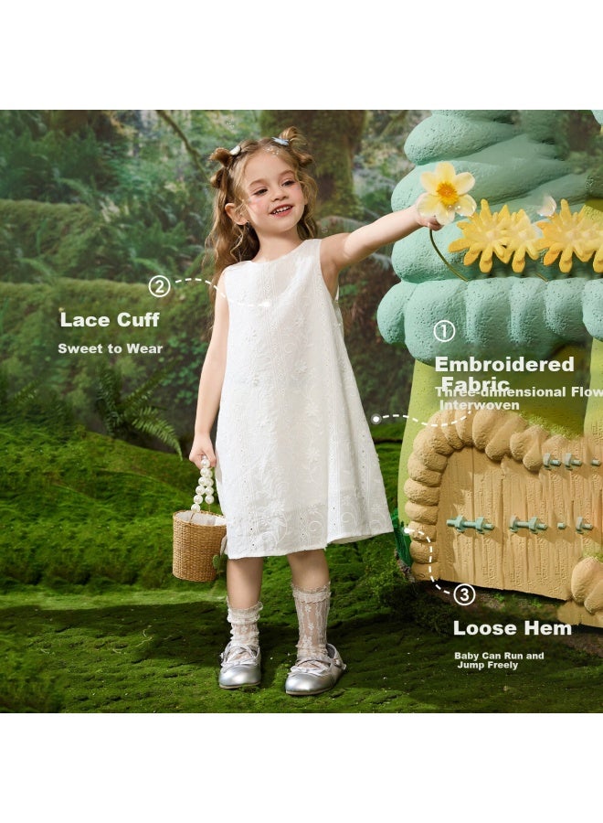 Ask Junior Girls' Summer Sleeveless Princess Countryside Style Lace Patchwork Dress White 110 - Image 4
