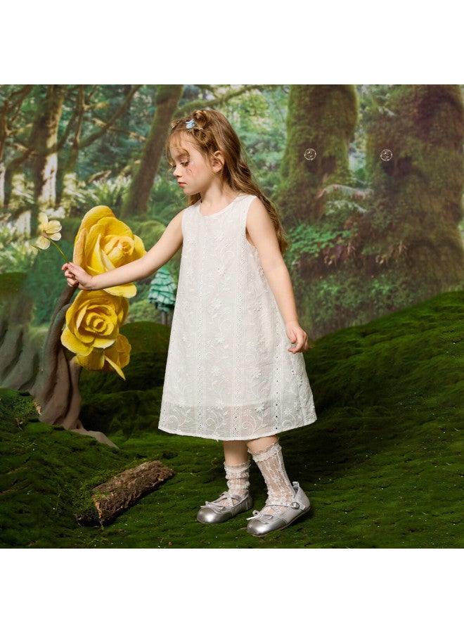 Ask Junior Girls' Summer Sleeveless Princess Countryside Style Lace Patchwork Dress White 110 - Image 5
